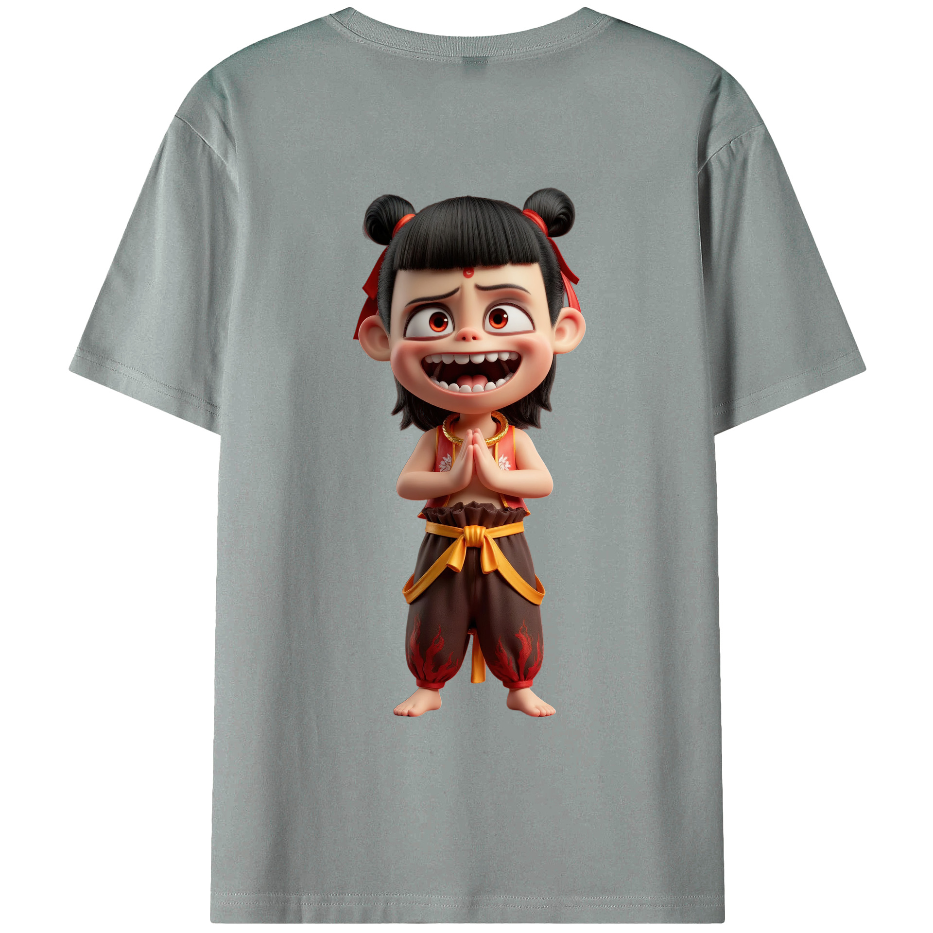 （画像用） Ne Zha 2 ナタ 魔童の大暴れ 綿100％ メンズ半袖Tシャツ（バックプリント） 通気性